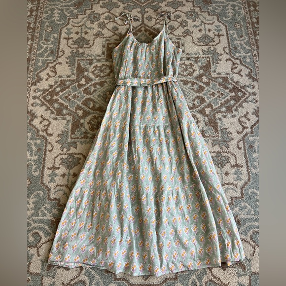 Emerson Fry Harper Floral Maxi Dress Tie Waist Bow Straps Button Front Size M L - Picture 3 of 14